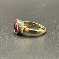 Ladies 9ct Yellow Gold Red Gemstone and Diamond Ring