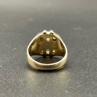 Mens 9ct Yellow Gold Dollar Sign Diamond Ring