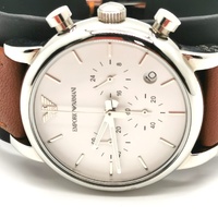 Armani Emporio White Dial Brown Leather Chronograph Mens Watch with Box