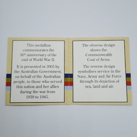 Australian Mint WWII 60th Anniversary End of War Coin 2005 Uncirculated