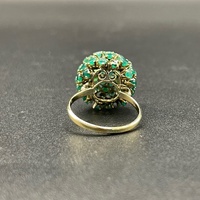 Ladies 10ct Yellow Gold Cluster of Green Gemstone Ring