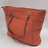 GUESS Coral Pink Quilted Geometric Chain Shoulder Tote Bag Handbag
