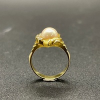 Ladies 9ct Yellow Gold White Pearl & Diamond Ring