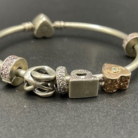 Ladies 925 Sterling Silver Round Pandora Charm Bangle