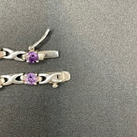 Ladies 925 Sterling Silver Fancy Link Purple Gemstone Bracelet