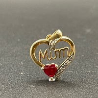 Ladies 9ct Yellow Gold Red Gemstone MUM Heart Pendant