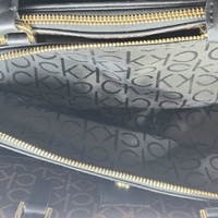 Calvin Klein Becky Triple Compartment Turnlock Tote Brown Khaki Black