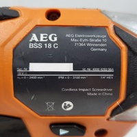 AEG BSS18C 18V Cordless Impact Driver 1/4 Inch Hex 2400RPM Skin Only