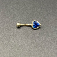 Ladies 9ct Yellow Gold Heart Blue Gemstone Navel Belly Ring
