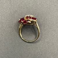 Ladies 9ct Yellow Gold Red Gemstone & Diamond Ring