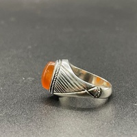 Mens 925 Sterling Silver Orange Stone Ring