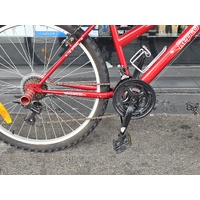 Repco 18 Speed Mountain Bike Red 26 Inch Wheel Shimano Gears Stunt Pegs