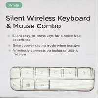 Tonic Silent Wireless Keyboard and Mouse Combo White USB 2.4GHz
