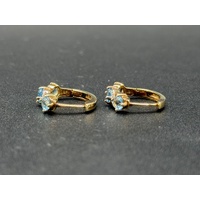 Ladies 9ct Yellow Gold Blue Gemstone & Diamond Huggie Hoop Earrings