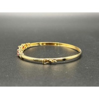Ladies 9ct Yellow Gold Fancy Red Stone & Diamond Bangle
