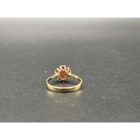 Ladies 14ct Yellow Gold Pink Gemstone Flower Ring