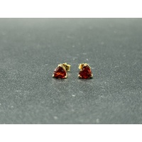 Ladies 9ct Yellow Gold Red Heart Gemstone Stud Earrings
