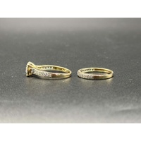 Ladies 9ct Yellow Gold Diamond Cluster Wedding Ring Set