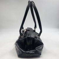 Ralph Raviani Black Leather Satchel Handbag Croc Embossed Rhinestone Buckle