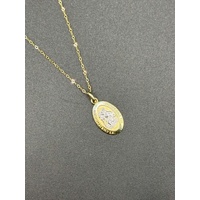 Unisex 10ct Yellow Gold Curb Link Chain & St Christopher Pendant 