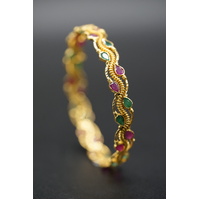 Ladies 21ct Yellow Gold Round Red & Pink Gemstone Bangle