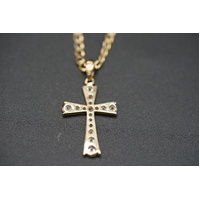 Ladies 9ct Yellow Gold Curb Link Chain & Cross Pendant 