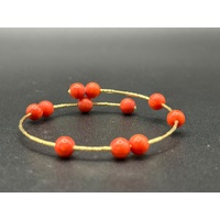 Ladies 18ct Yellow Gold Red Bead Cuff Bangle