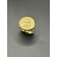 Mens 22ct Yellow Gold Round Sovereign Coin Set In 9ct Ring