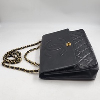 CHANEL Classic Maxi Flap Shoulder Bag Black Lambskin Leather Gold Chain Authenticated