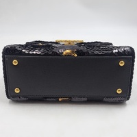 Authentic Valentino Garavani VSLING Mini Black Sequin Top Handle Bag Gold Chain