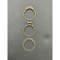 Ladies 9ct Yellow Gold Red Sapphire & Diamond 3 Ring Set