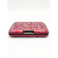 OGON White Floral Pattern Red Aluminum Card Wallet Credit Card Holder