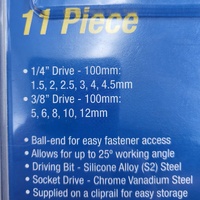 Kincrome K5523 11pc Metric Ball End Hex Socket Set S2 Steel 1/4" & 3/8" Drive