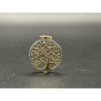 Ladies 9ct Yellow Gold Diamond Tree of Life Round Pendant
