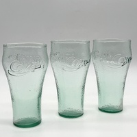 Coca-Cola Set of 3 Vintage Pebble Green Drinking Glasses 450ml Tumblers