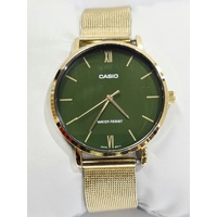 Casio Mens Gold Watch Green Dial Stainless Steel Mesh Analogue MTP-VT01G