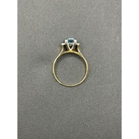 Ladies 18ct Yellow Gold Blue-Coloured Gemstone & Diamond Ring