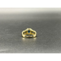 Ladies 9ct Yellow Gold Aquamarine & Diamond Ring