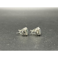 Ladies 10ct White Gold Diamond & Blue Gemstone Earrings