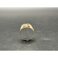 Mens 9ct Yellow Gold Checkered Shield Ring