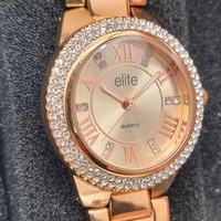 Elite 5081077 Ladies Watch Rose Gold Tone Crystal Bezel Dial Tin Box