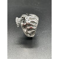 Sterling Silver Flaming Skull biker Ring 18 Grams SIZE: 10/U