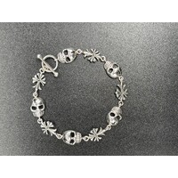 Unisex Sterling Silver Skull & Cross Bracelet (Brand New)
