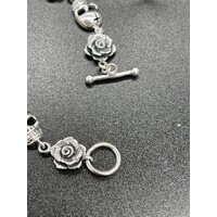 Unisex Sterling Silver Flower & Skull Bracelet (Brand New)