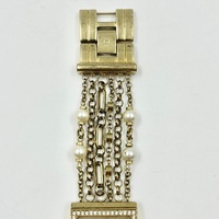Guess W0140L2 Ladies Silk Silver Pearl Charm Watch Gold Tone Dial