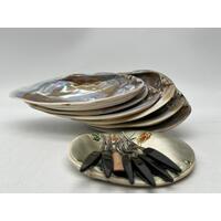 Mother of Pearl Set 6 Plates and 7 Cocktail Forks Collectable Set with Box