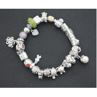 Ladies Pandora 925 ALE Charm Bracelet 26 Charms with 14K Gold Clasp Size: 20cm