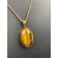 Ladies 14ct Yellow Gold Cable Belcher Chain + Tiger's Eye Pendant (Pre-Owned)