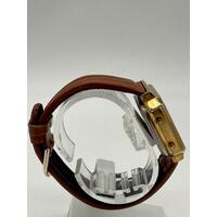 Mamona Unisex Gold Face Brown Leather Band Watch (Pre-owned)