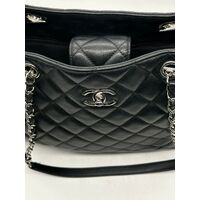 Chanel Classic CC Shopping Tote Quilted Calfskin Large Handbag Black A91046 